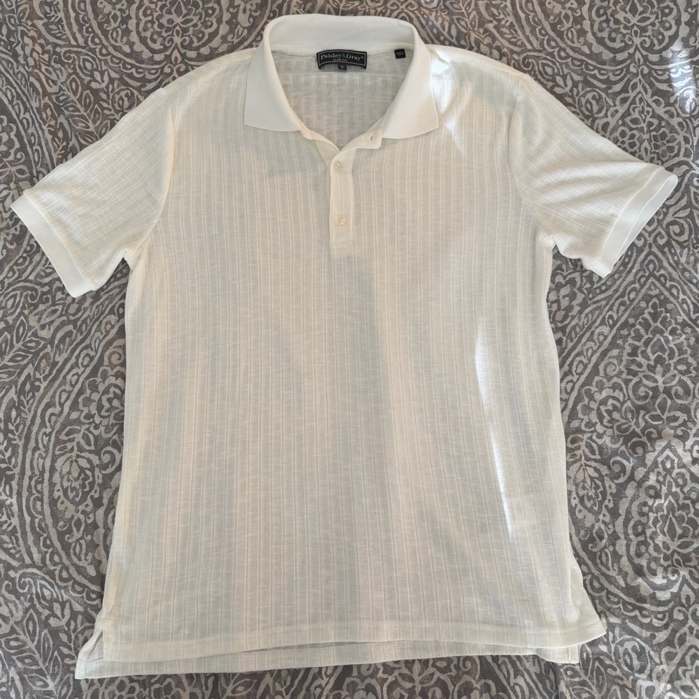 NWOT Paisley & Gray Textured White Polo Shirt